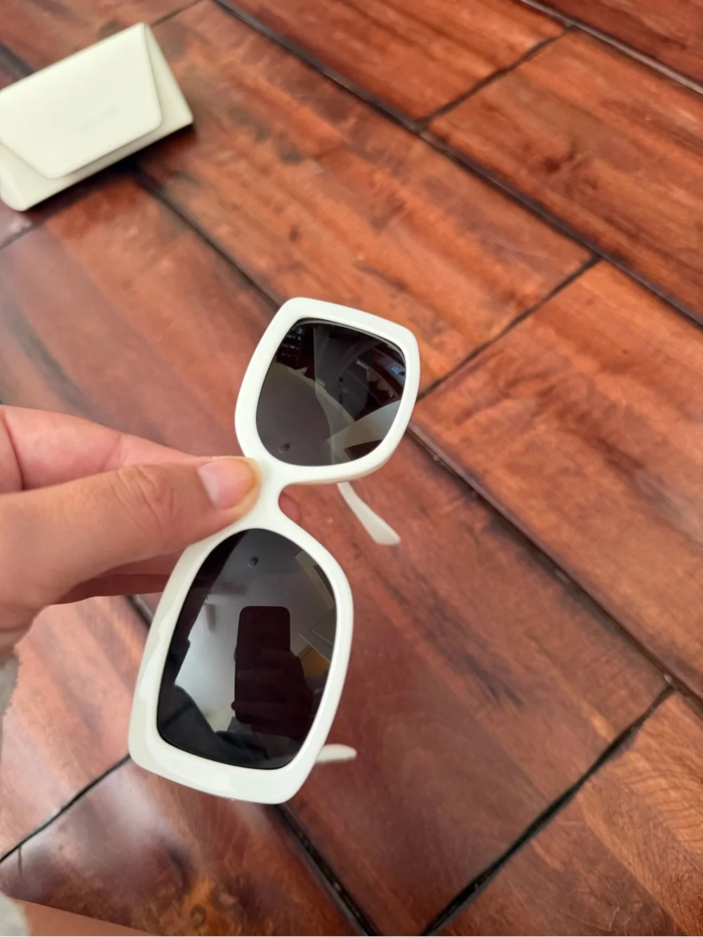 Michael Kors White Rectangular Sunglasses with Dark Lenses